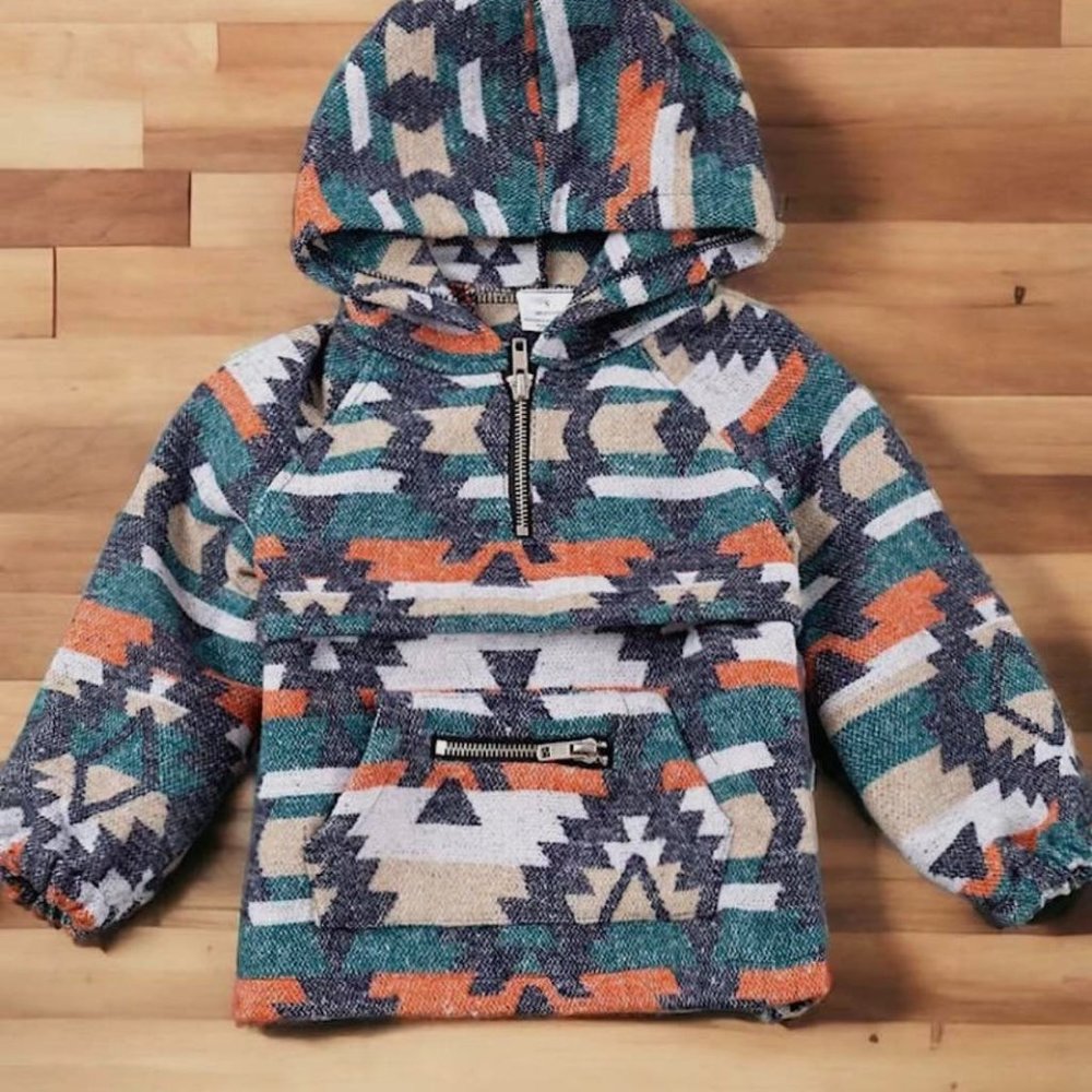 Kids Navy Blue and Orange Aztec Pullover Unisex